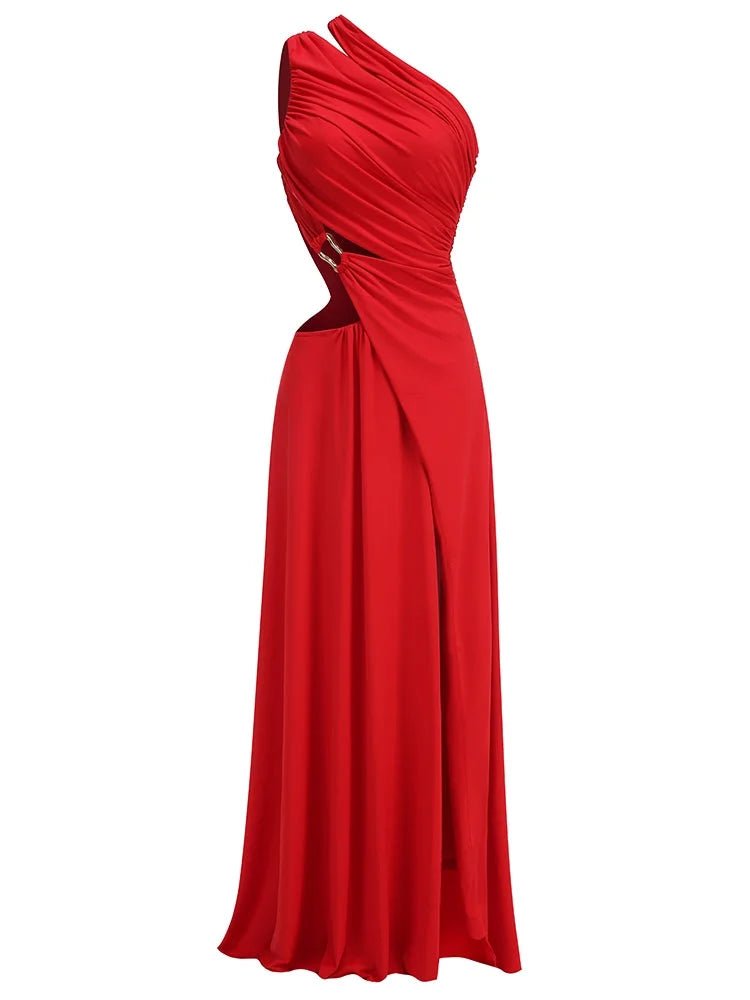 Elegant One - Shoulder Red Dress - Bold & Sophisticated - HalleBeauty
