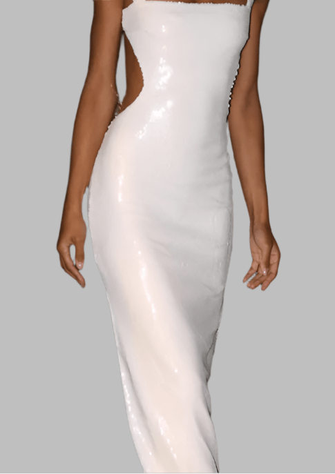 Elegant Square Neck Backless Gown - Hollow Out Design - HalleBeauty