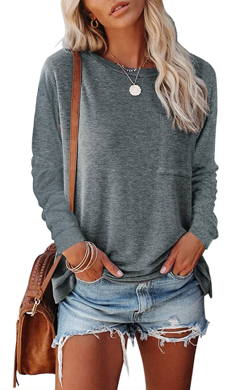 Pocket Split Long-Sleeved Casual T-shirt | Stylish & Comfortable Basic