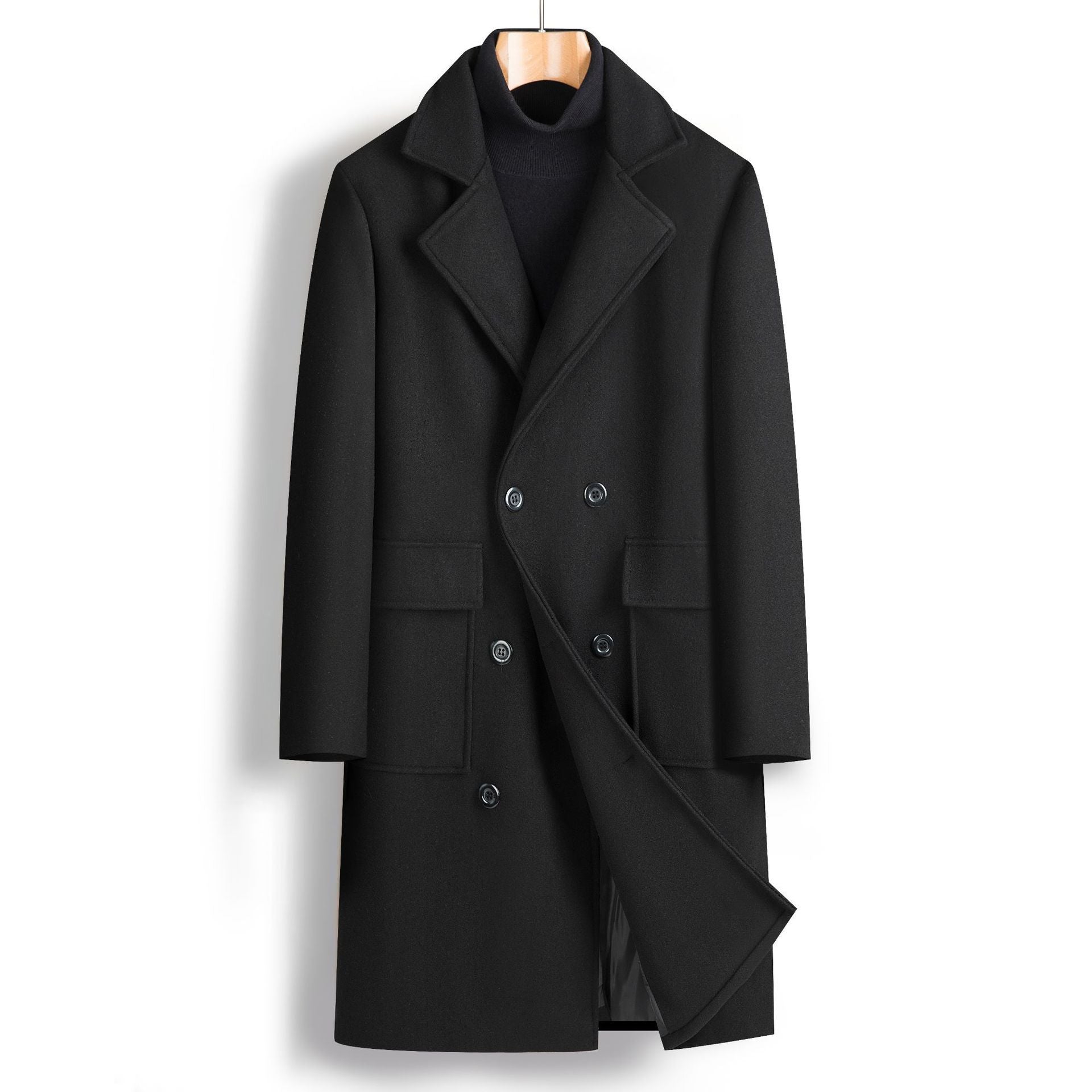 Men’s Double-Breasted Mid-Length Coat - Fall & Winter Fashion