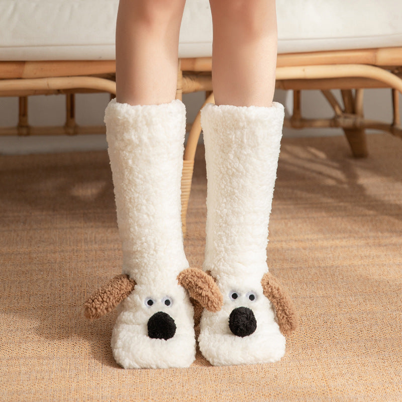 Cartoon Dog Plush Socks | Warm Non-Slip Winter Wear