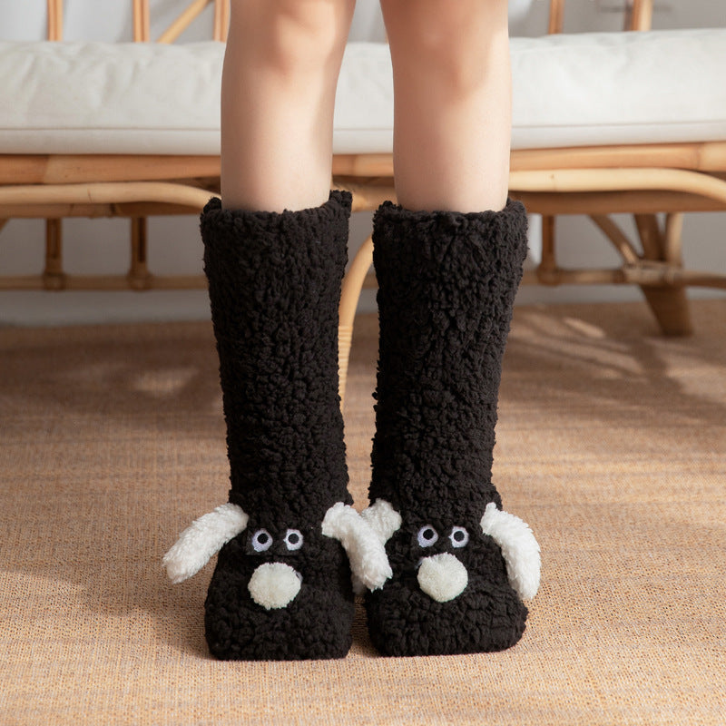 Cartoon Dog Plush Socks | Warm Non-Slip Winter Wear