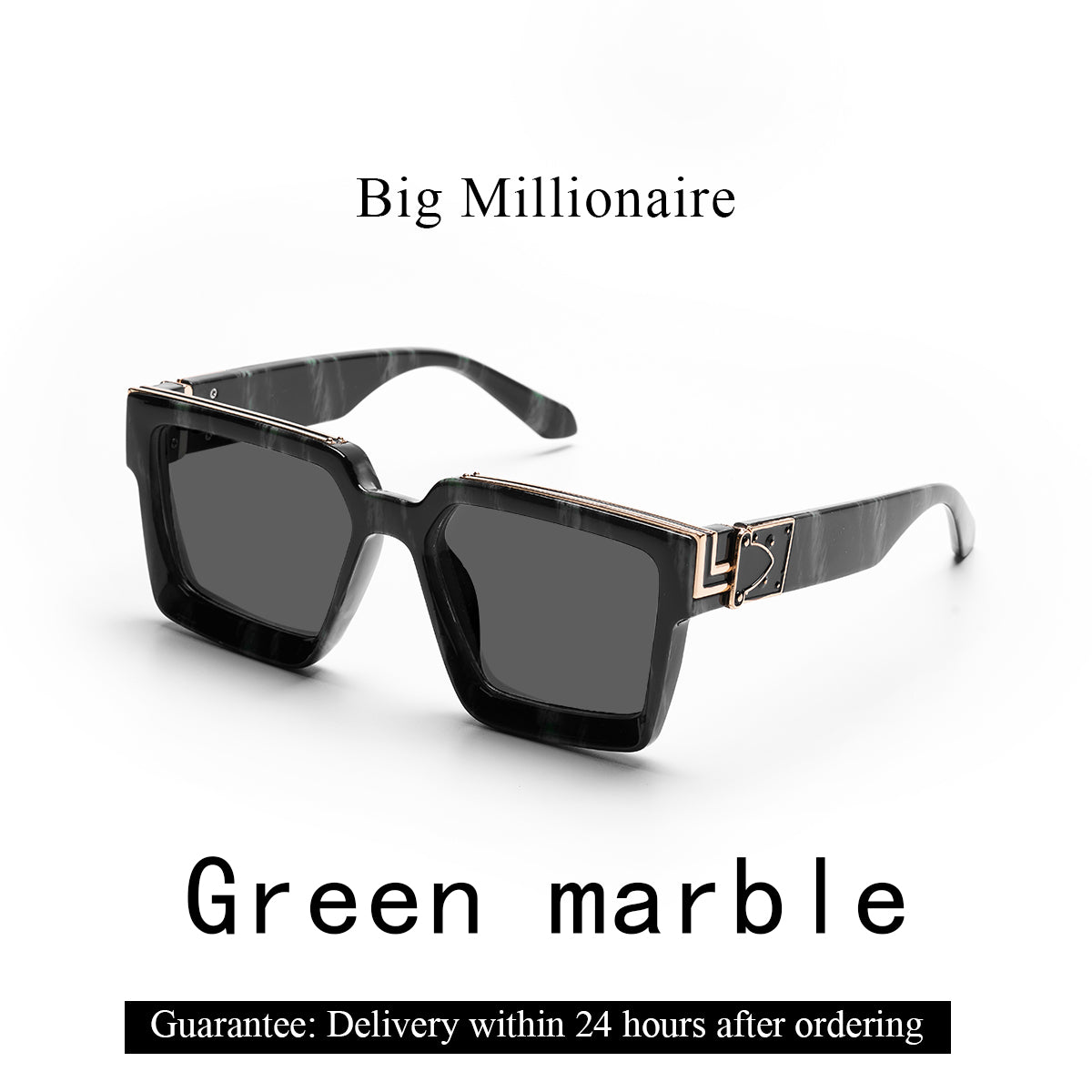 lack luxury sunglasses with gold accents on model