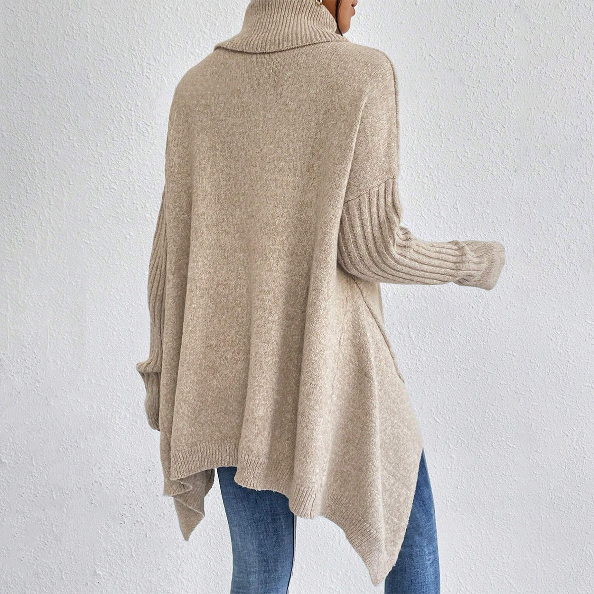 Loose-Fit Irregular Turtleneck Sweater | Hallebeauty