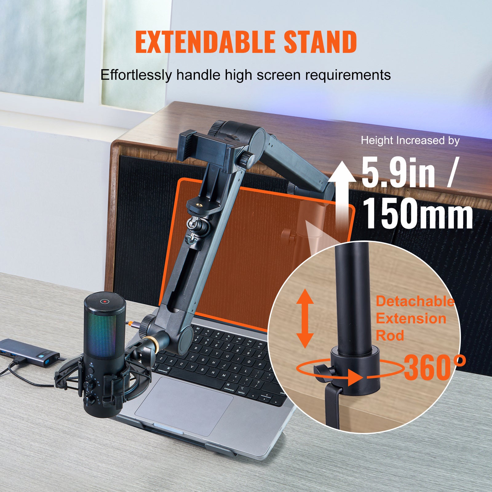 Adjustable Microphone Boom Arm | Desk Mount & Headset Hook