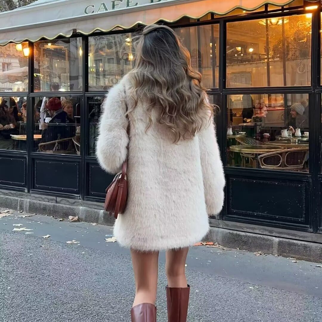 Loose Mid-Length Fur Overcoat - Stylish & Warm Women’s Coat