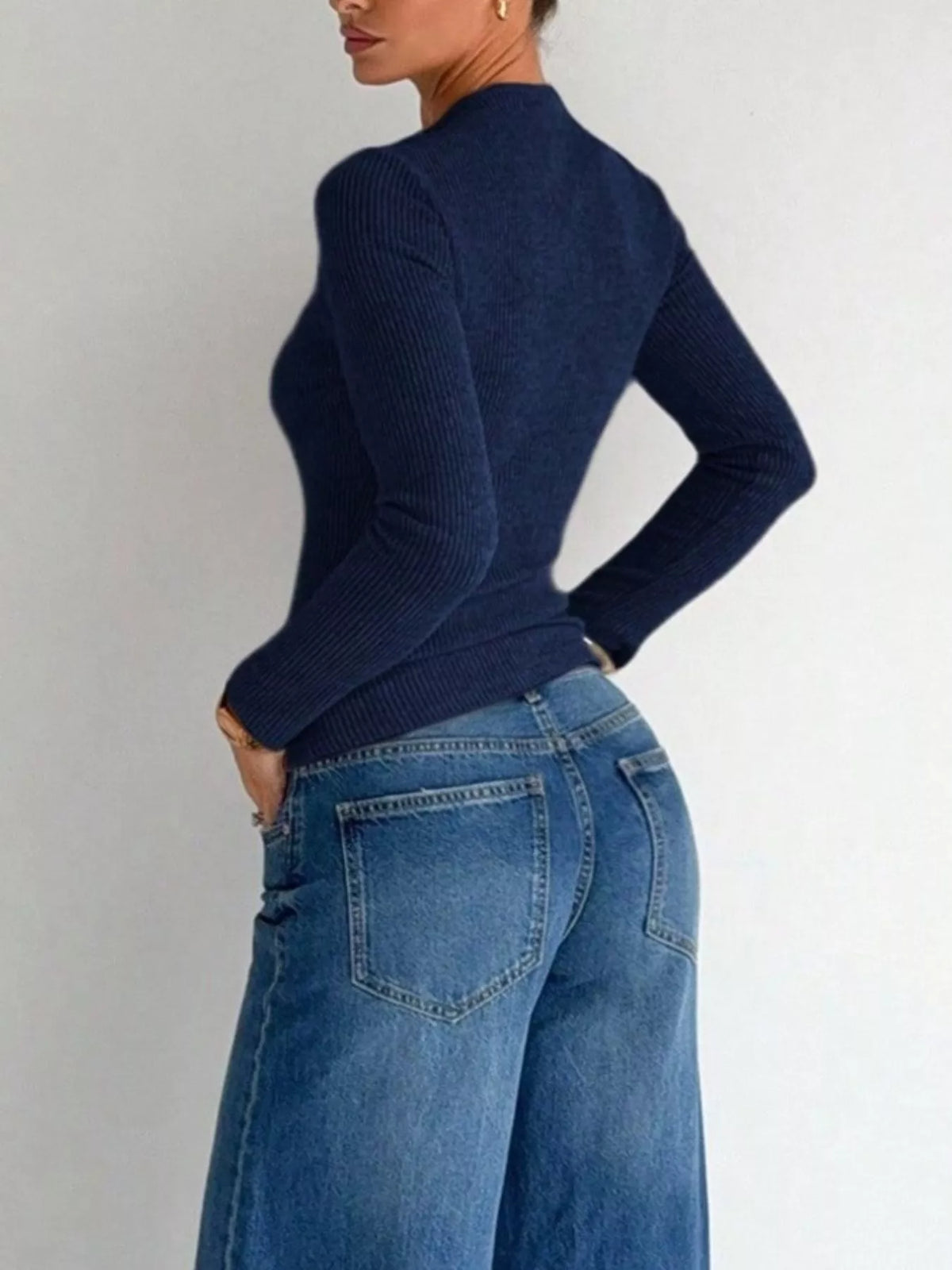 Ribbed Long Sleeve Cutout Top with Metal Ring | Hallebeauty
