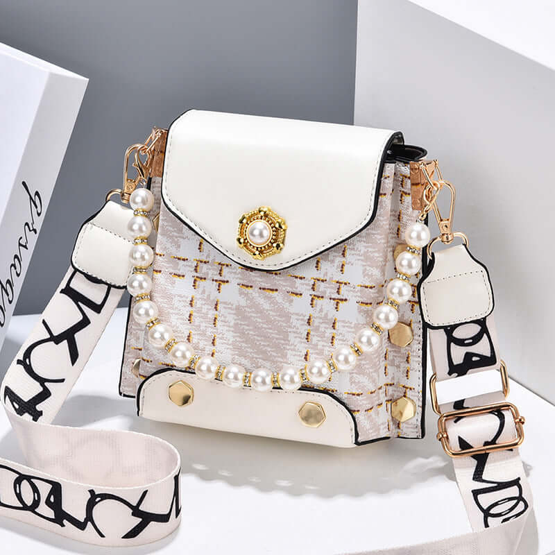 Classic Women's Crossbody Bag - Girl's Cute Princess Wallet with Pearl Chain