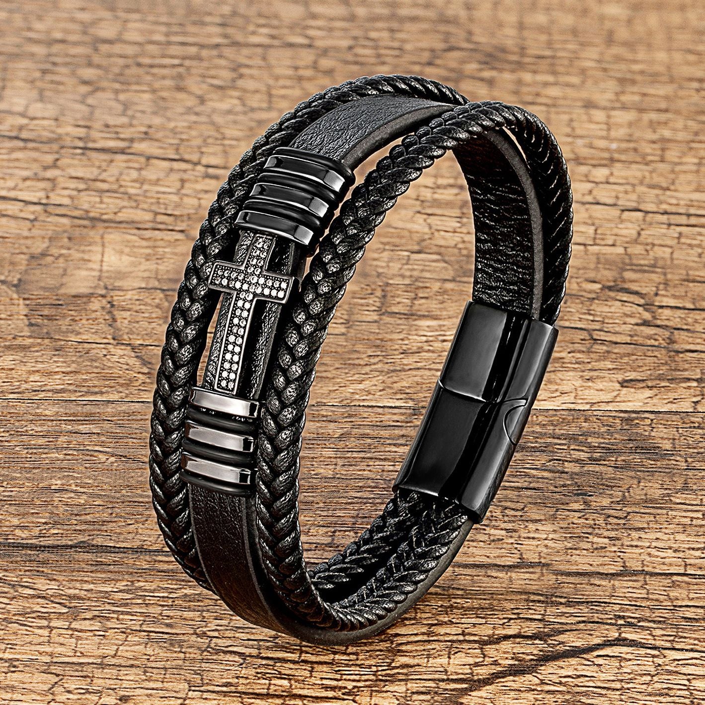 Metal Cross Multi-layer Leather Bracelet - HalleBeauty