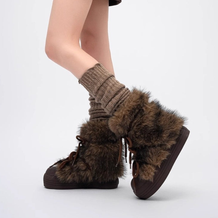 Short Fur Snow Boots - Thick Bottom Platform Winter Shoes