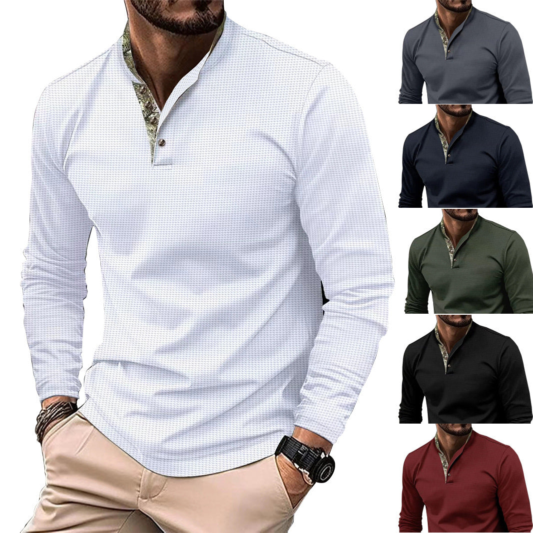 Men’s Waffle Long-Sleeved Polo Shirt 