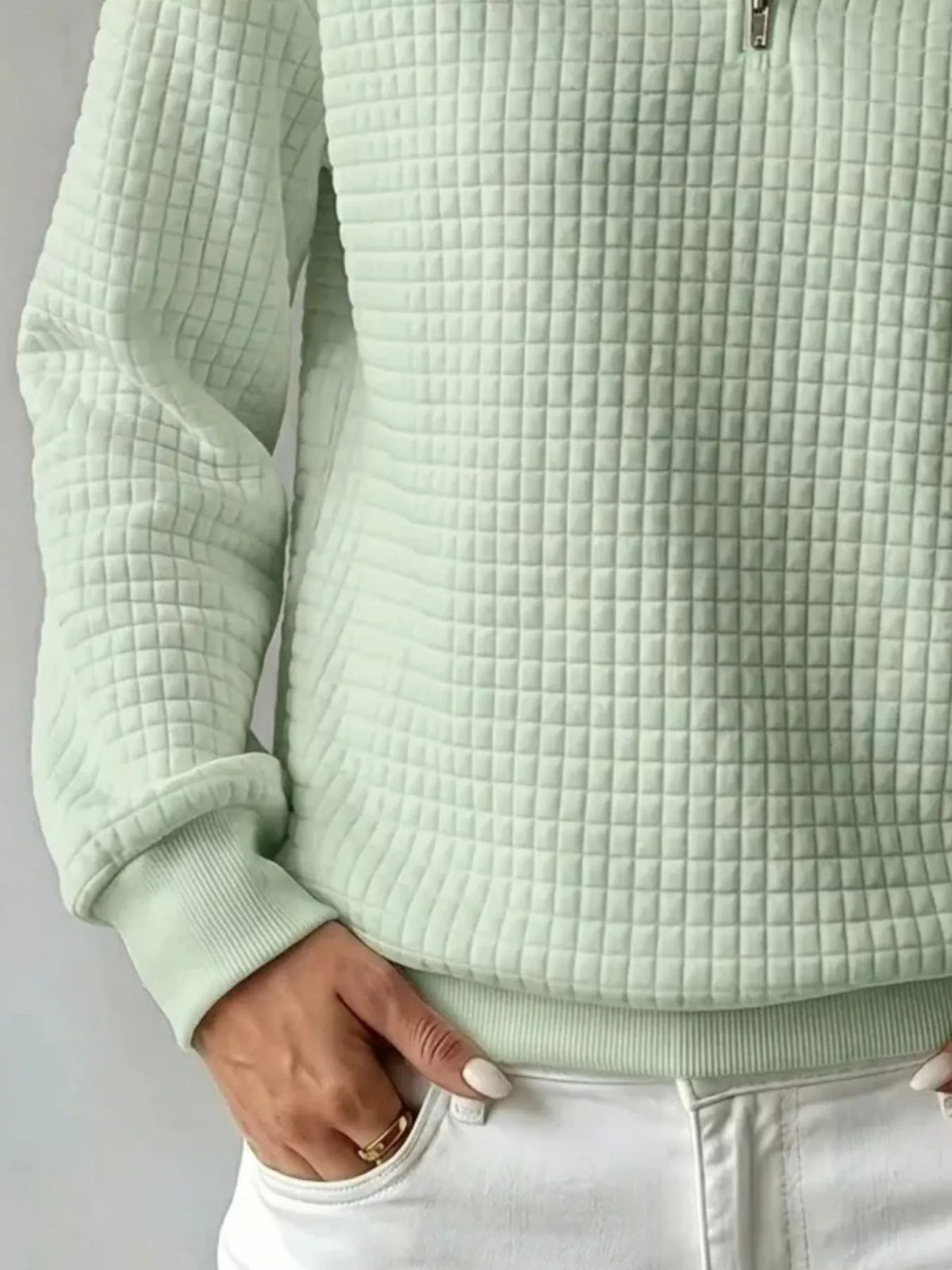 Waffle Knit Quarter-Zip Sweatshirt | Hallebeauty