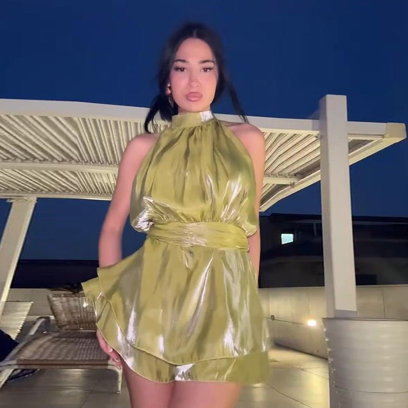 Floral One - Shoulder Dress - Hollow Out Ruffle Hem A - Line - HalleBeauty