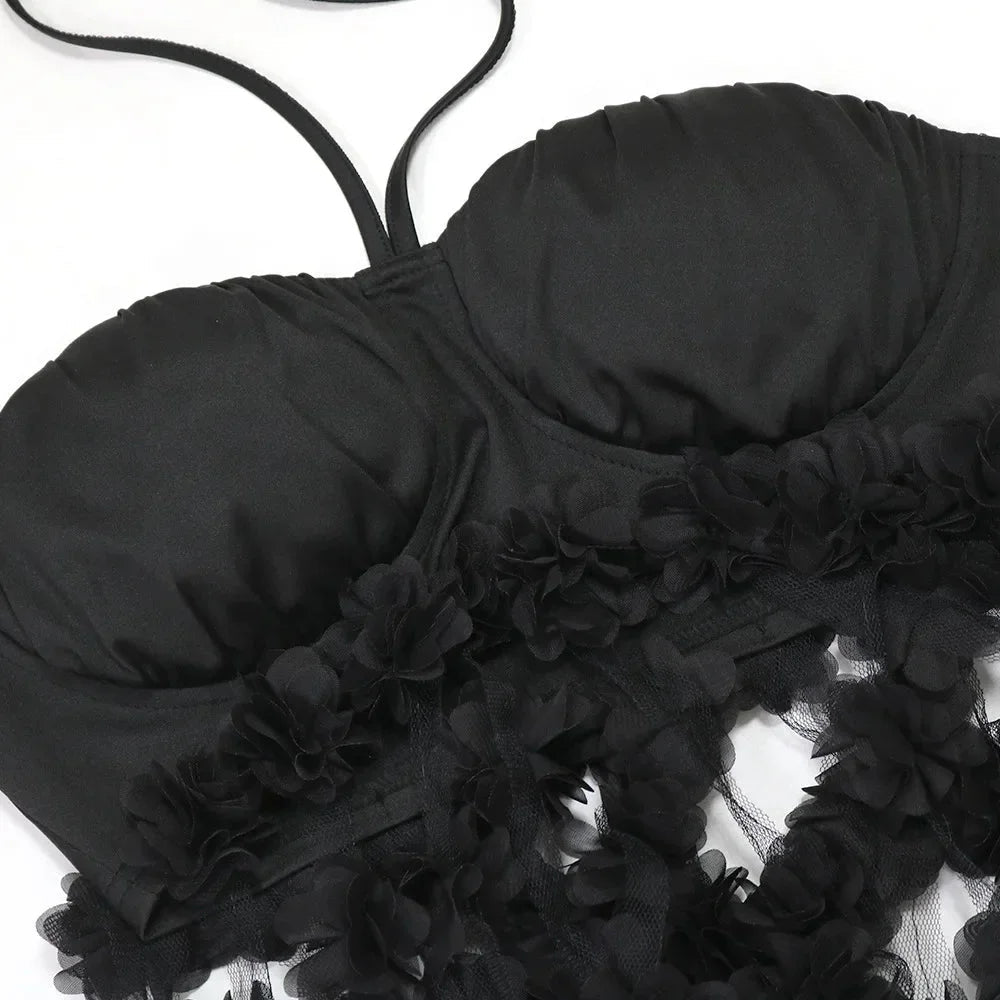 Floral Tassel Halter Tracksuit Set - HalleBeauty