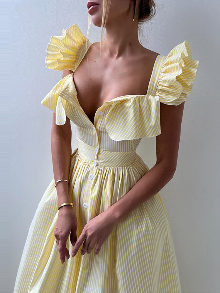 Flounce Sleeve Striped Maxi Dress - HalleBeauty