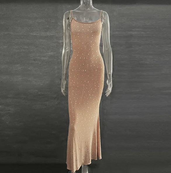 Glitter Mesh Bodycon Maxi Dress - HalleBeauty