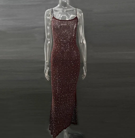 Glitter Mesh Bodycon Maxi Dress - HalleBeauty