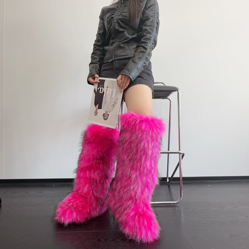 High - Leg Knee - Length Fox Hair Boots – Winter Elegance Redefined - HalleBeauty