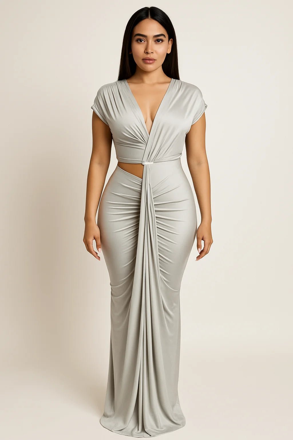 Hollow Out Ruched Bodycon Dress - HalleBeauty