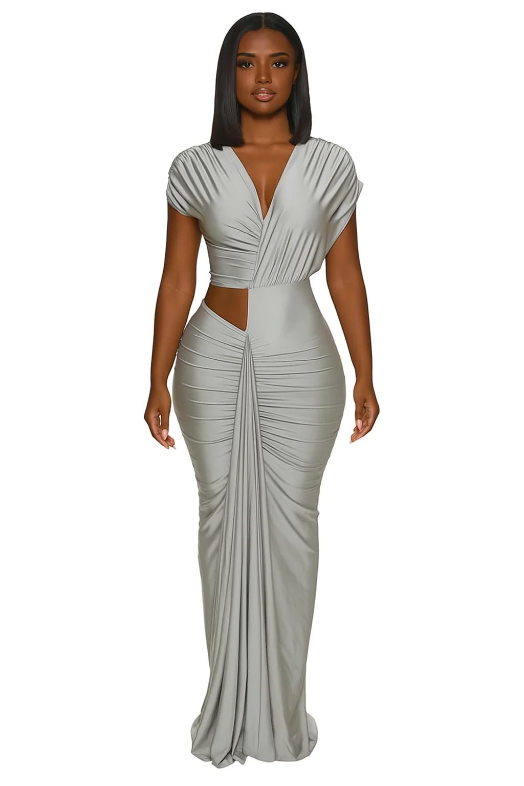 Hollow out ruched bodycon dress in slim fit style