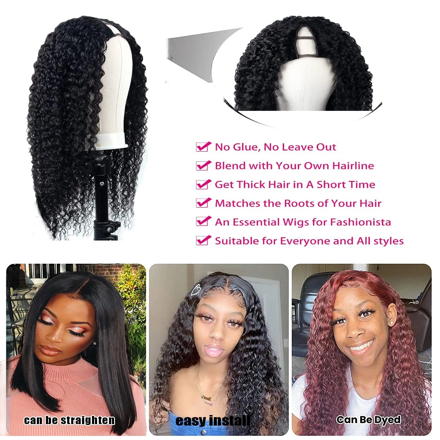 Kinky Curly V Part Wig - Human Hair - HalleBeauty