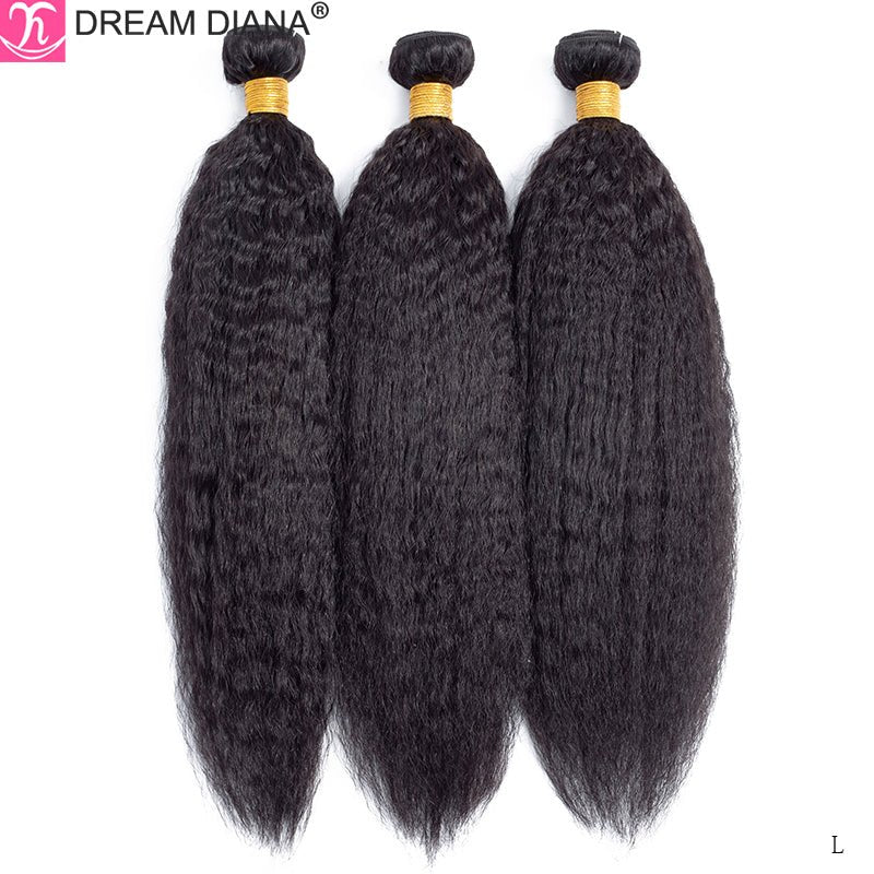 Kinky Straight Bundles - Brazilian Virgin Human Hair Weave (Brown Ombre Yaki) - HalleBeauty