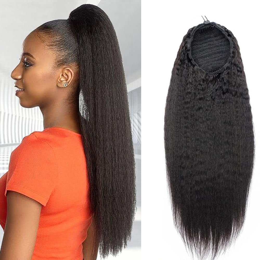 Kinky Straight Drawstring Ponytail – 24 Inch - HalleBeauty