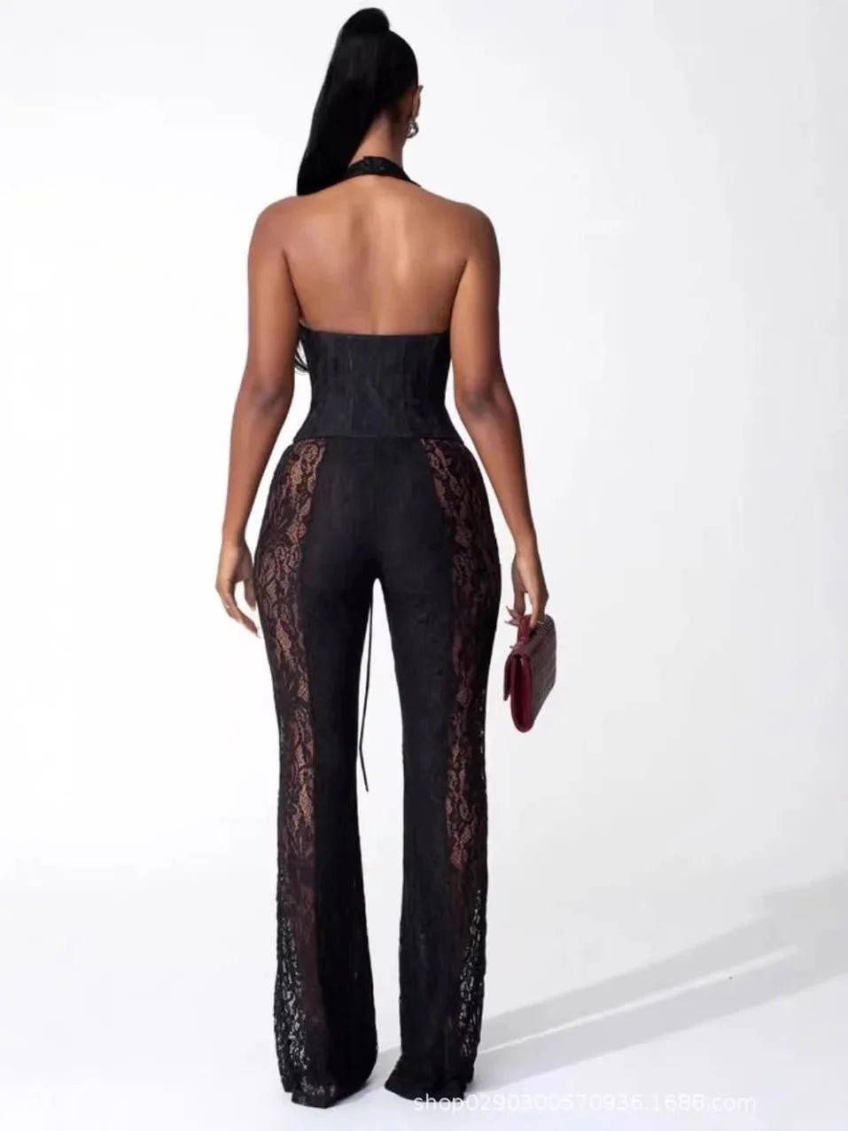 Lace Halter Jumpsuit Set - HalleBeauty