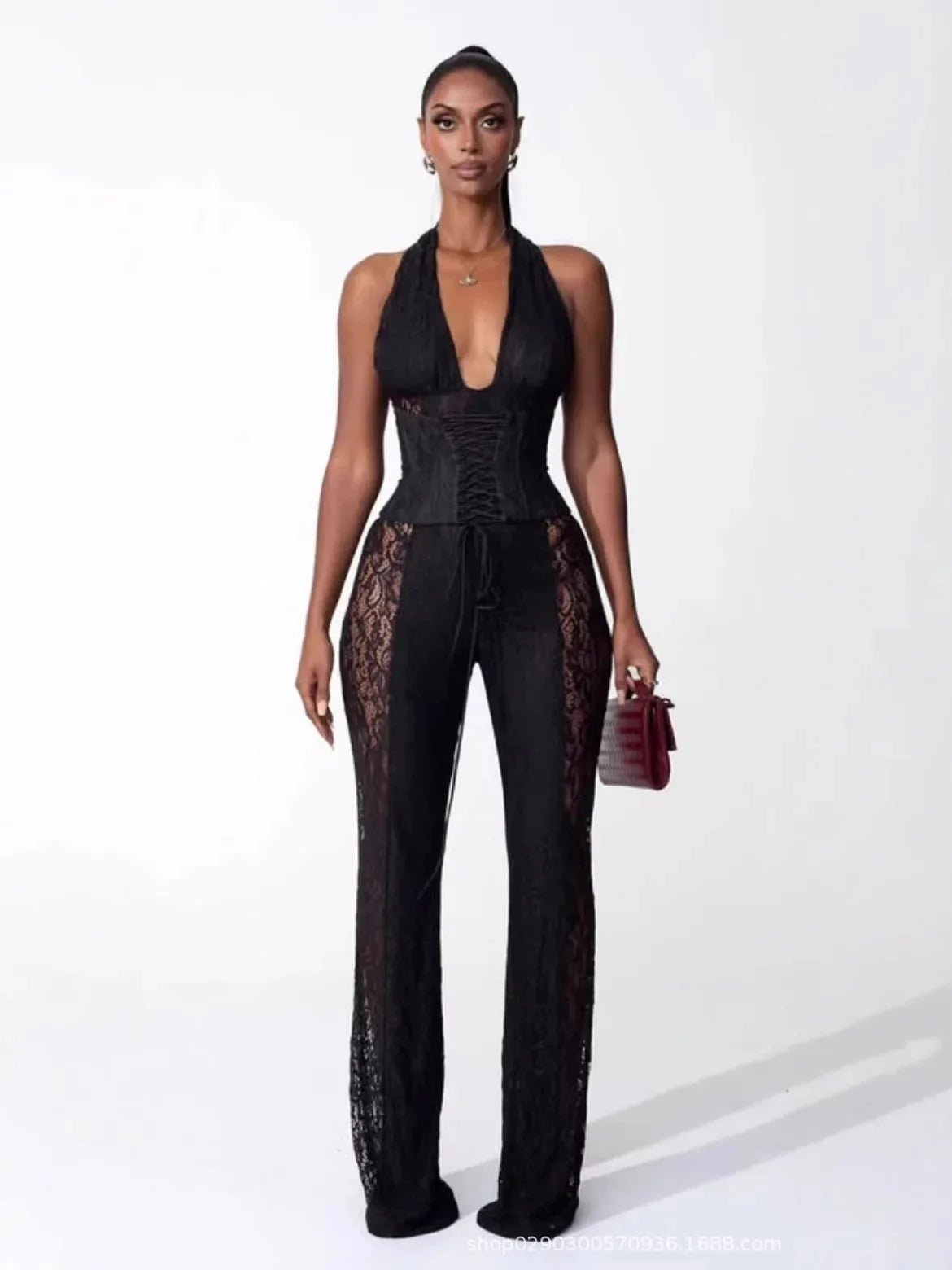 Lace Halter Jumpsuit Set - HalleBeauty