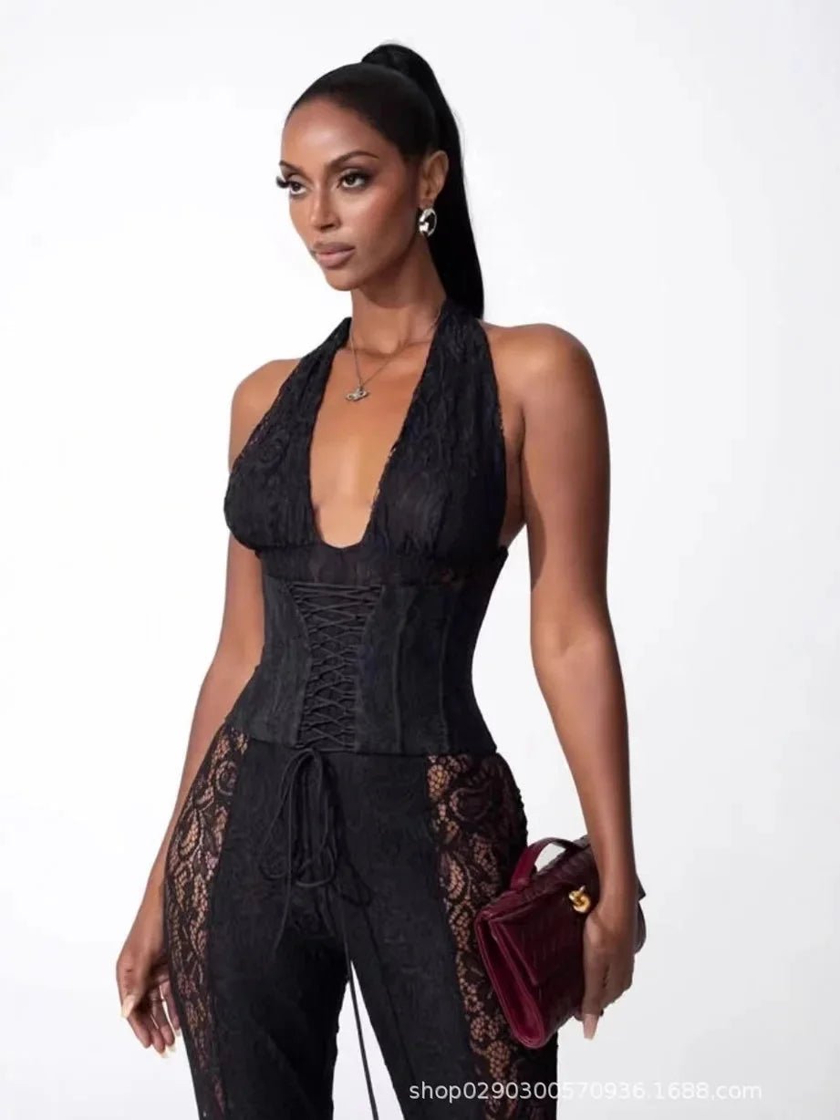 Lace Halter Jumpsuit Set - HalleBeauty