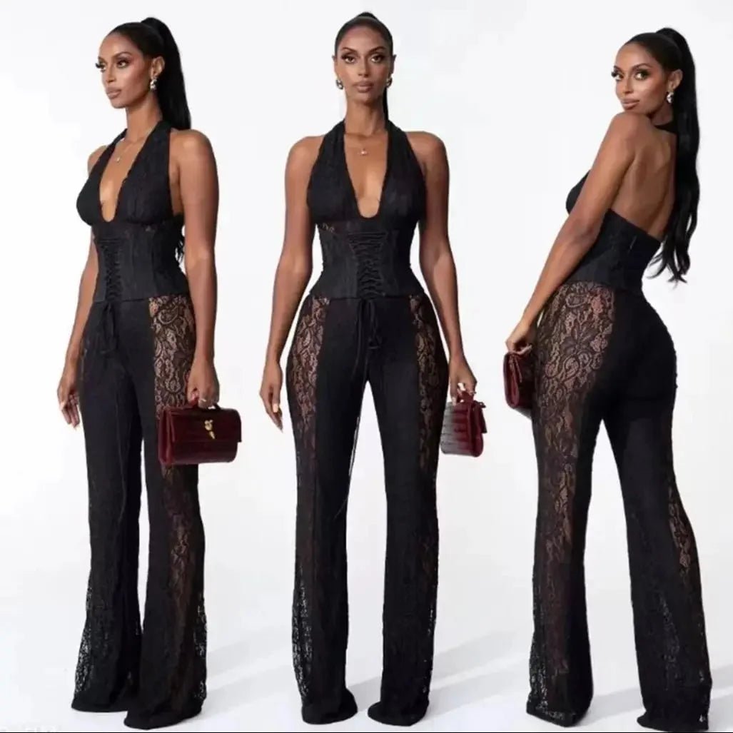 Lace Halter Jumpsuit Set - HalleBeauty