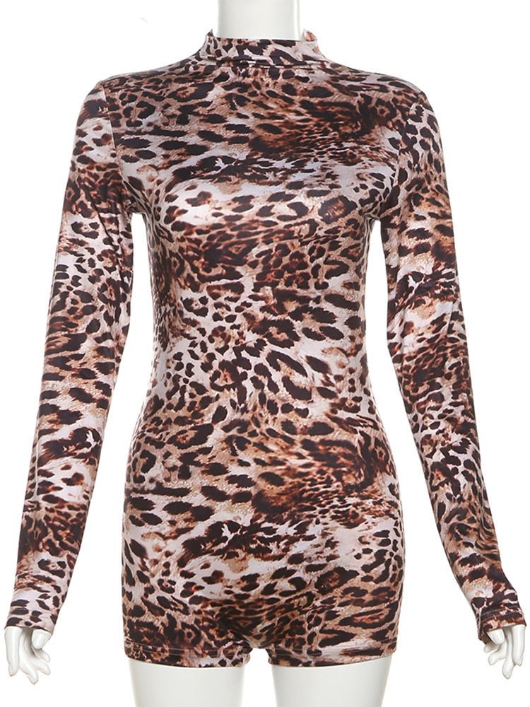 leopard Print Long Sleeve Romper – Stylish & Bold - HalleBeauty