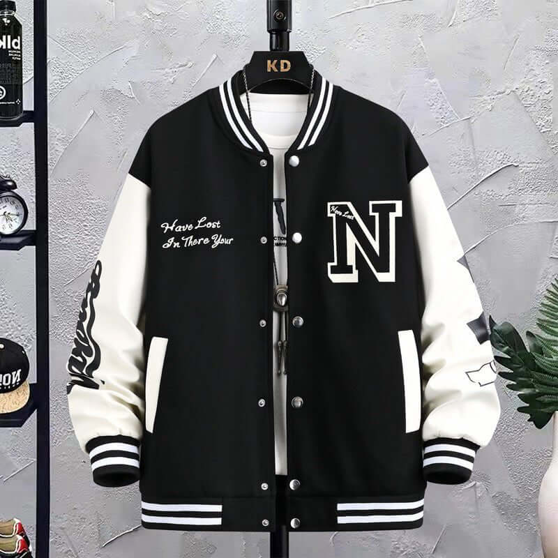 Letter Print Color Block Jacket | Men’s Baseball Coat - HalleBeauty