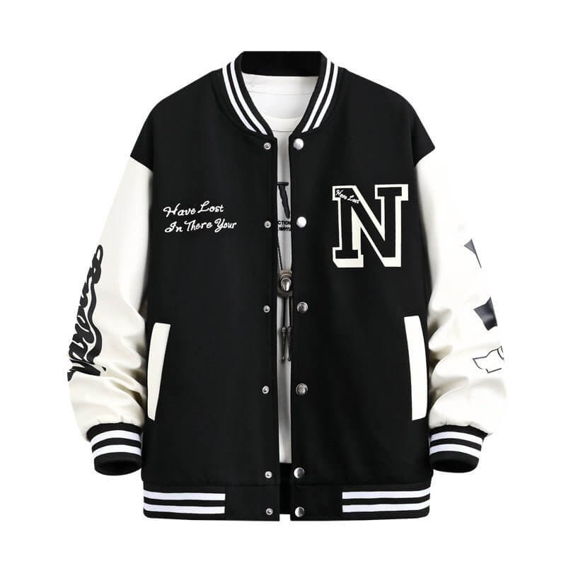 Letter Print Color Block Jacket | Men’s Baseball Coat - HalleBeauty