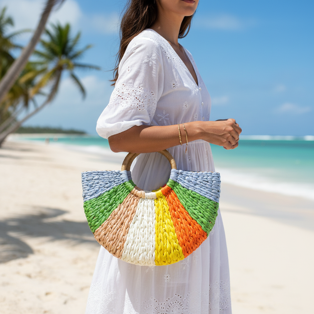 Mixed Color Woven Bag – Boho Handwoven Handbag for Women | Hallebeauty
