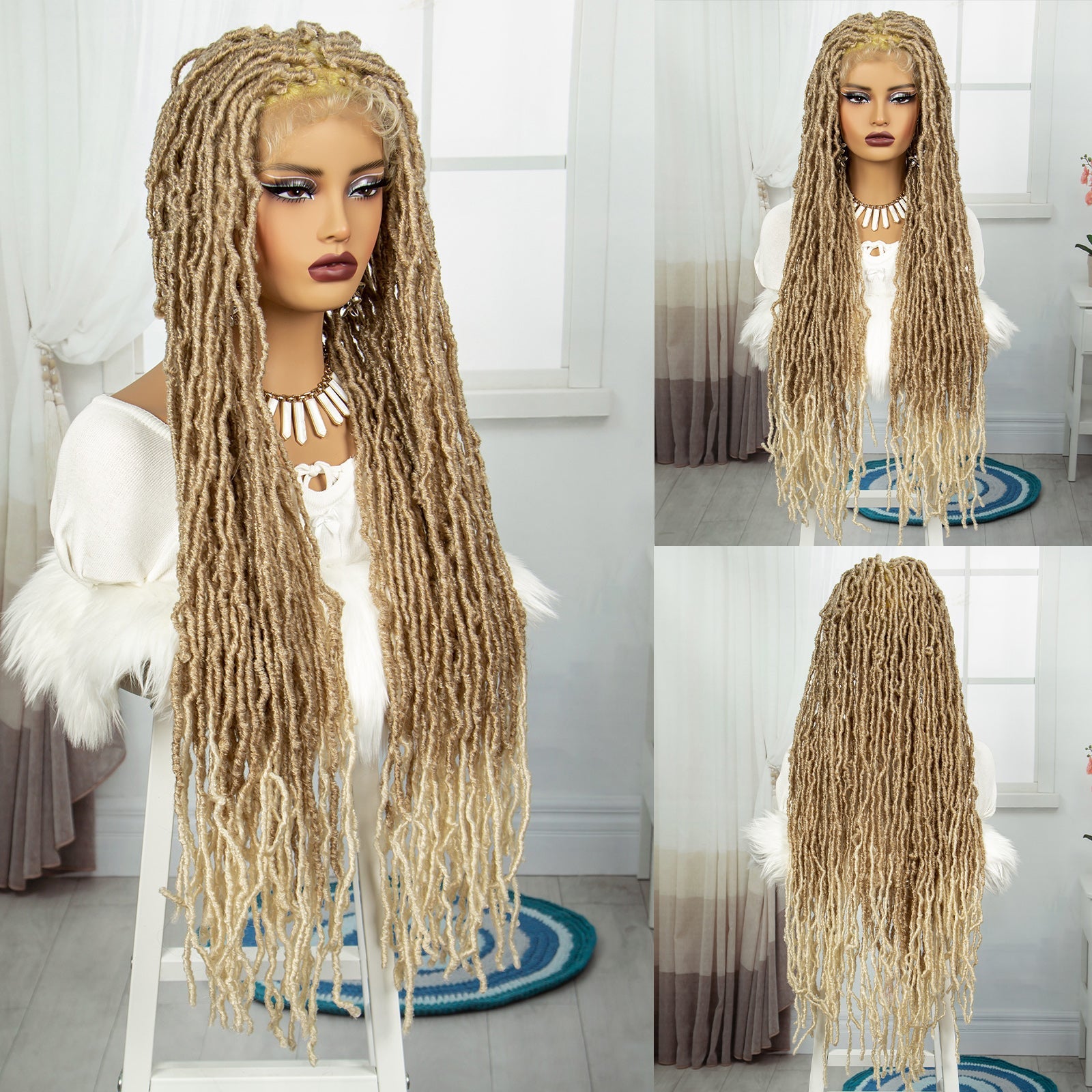 Long Ombre Braided Wig Human Hair - Hallebeauty - HalleBeauty