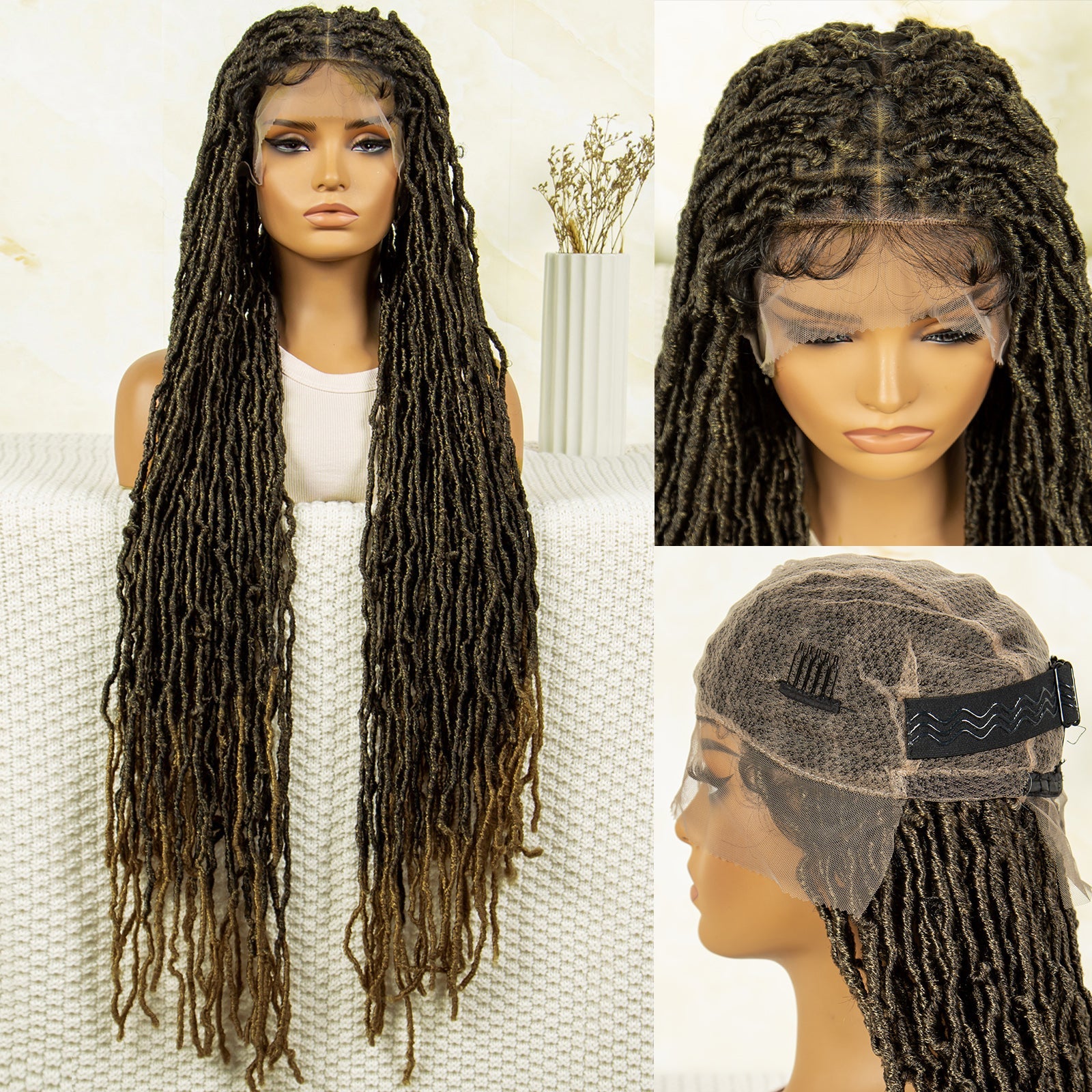 Long Ombre Braided Wig Human Hair - Hallebeauty - HalleBeauty