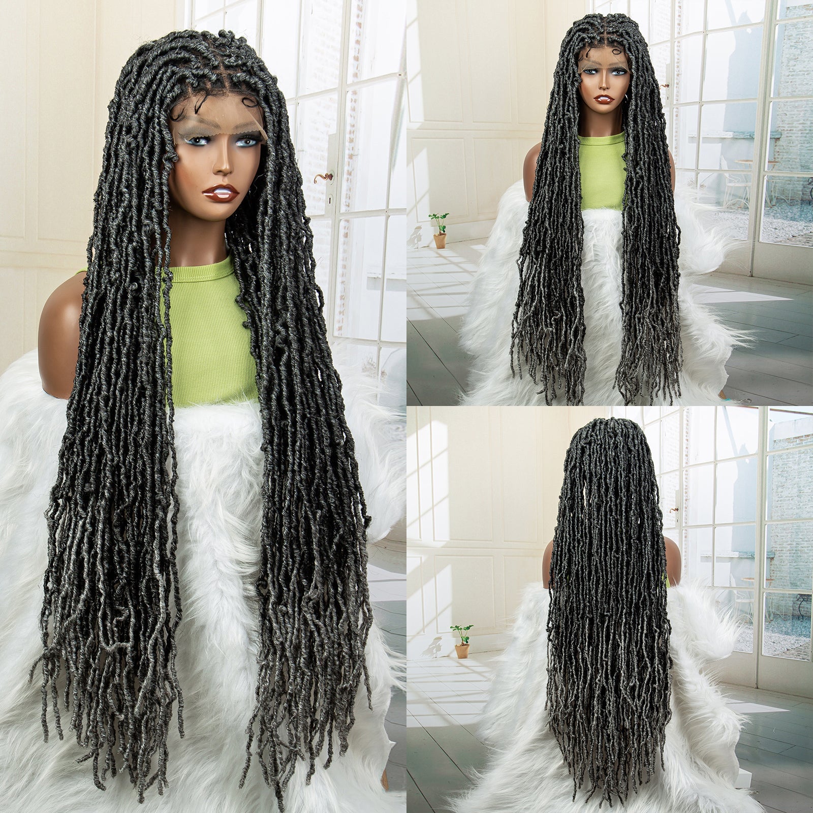 Long Ombre Braided Wig Human Hair - Hallebeauty - HalleBeauty