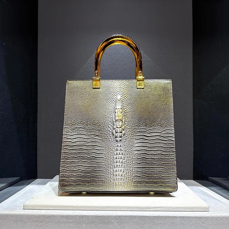 Luxury Crocodile Leather Tote Bag - Designer Handbag - HalleBeauty