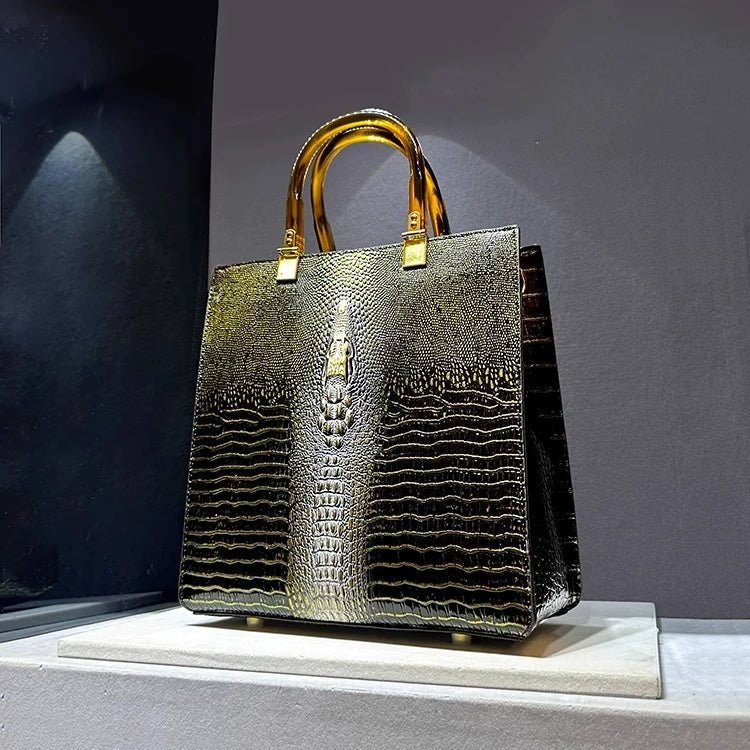 Luxury Crocodile Leather Tote Bag - Designer Handbag - HalleBeauty