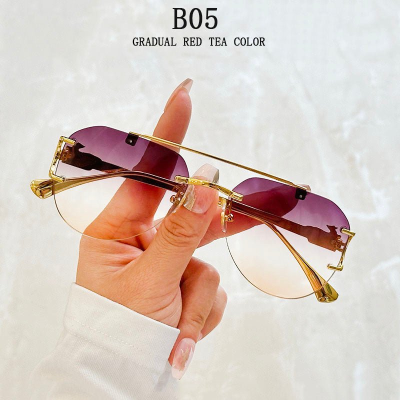 Luxury Rimless Vintage Sunglasses – Unisex Designer Shades - HalleBeauty