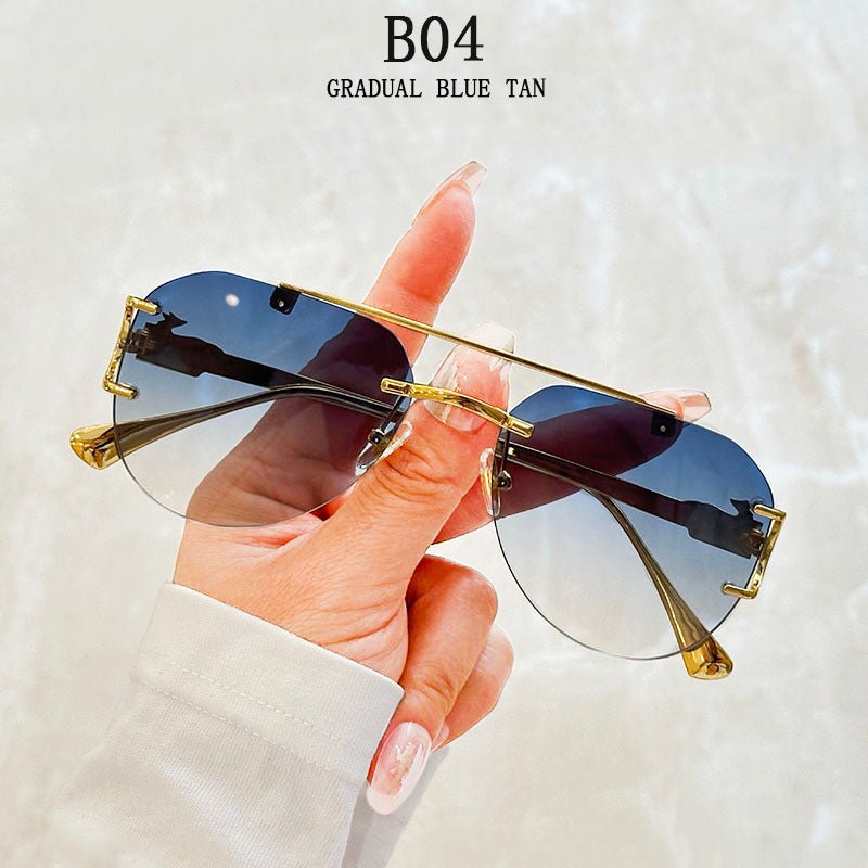Luxury Rimless Vintage Sunglasses – Unisex Designer Shades - HalleBeauty