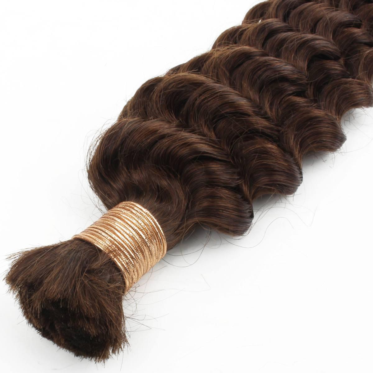 Medium Brown Deep Wave Bulk Human Hair Extensions - HalleBeauty