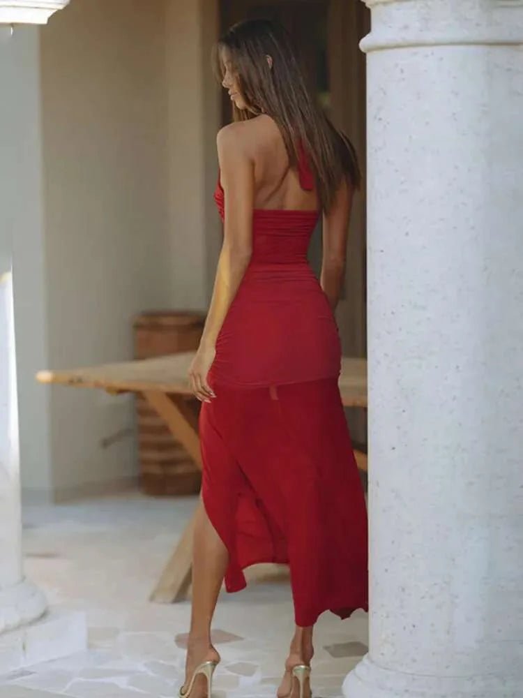 Mesh Patchwork Bodycon Midi Dress - HalleBeauty