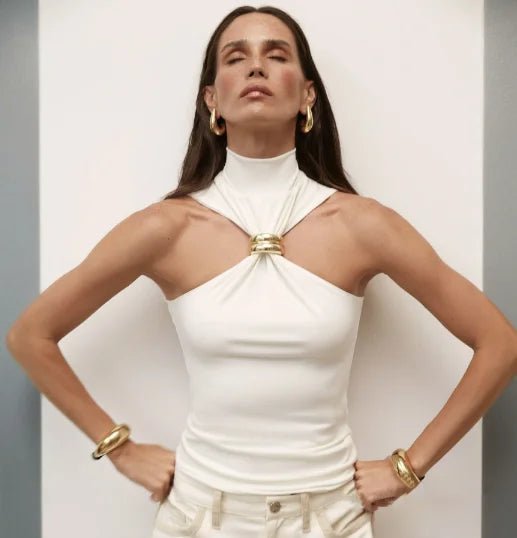 Metal Ring Turtleneck Vest | Skinny Knit Camisole Top for Women - HalleBeauty