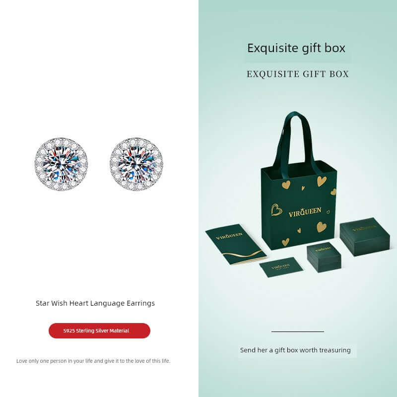 Moissanite Sterling Silver Small Square Bag Ear Studs - HalleBeauty