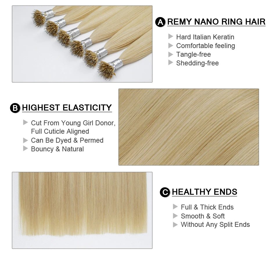 Nano Ring Hair Extensions - 100% Remy European Human Hair - HalleBeauty