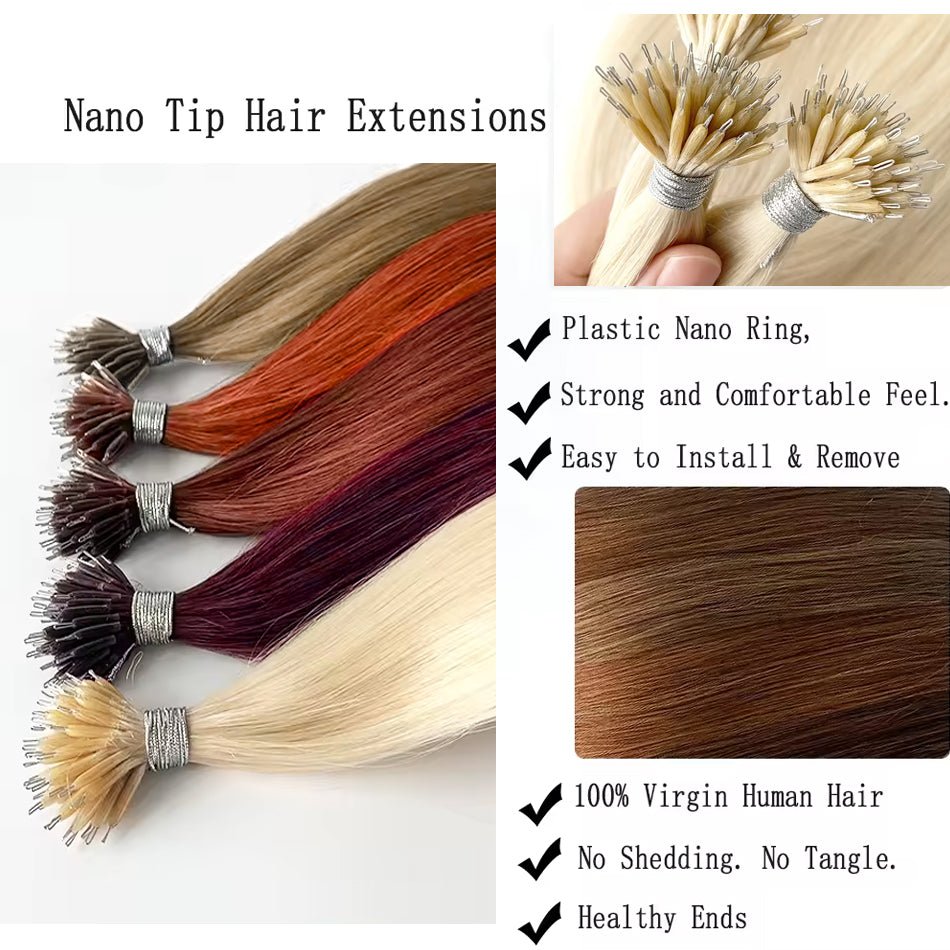 Nano Ring Hair Extensions - 100% Remy European Human Hair - HalleBeauty