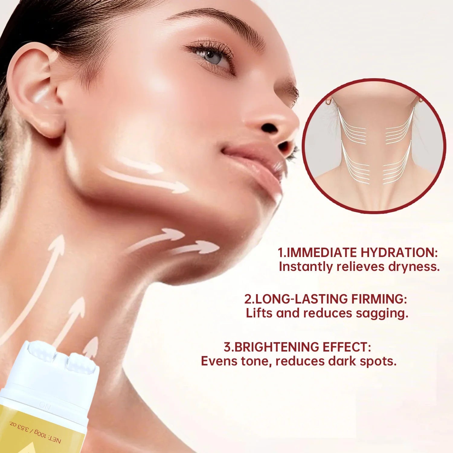 Neck Firming Roller Cream - Lifts, Nourishes & Soothes Neck Skin - HalleBeauty