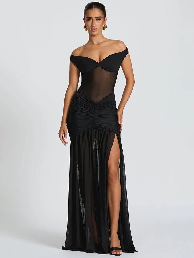 Off - Shoulder Backless Maxi Dress - HalleBeauty